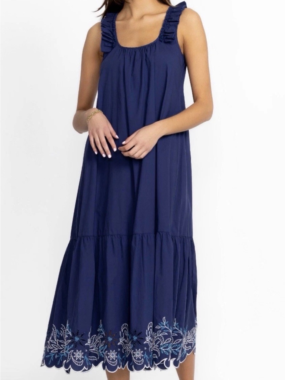 Johnny Was Yoko Eyelet Maxi Dress 100% cotton with pockets - Blue - Picture 2 of 9